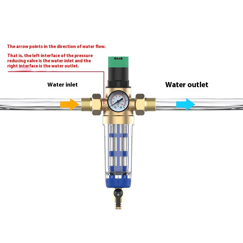 100 Micron Spin Down Reusable Brass Reducing pressure front filter With Pressure Gauge Water purifiers pre filter for Filtration
