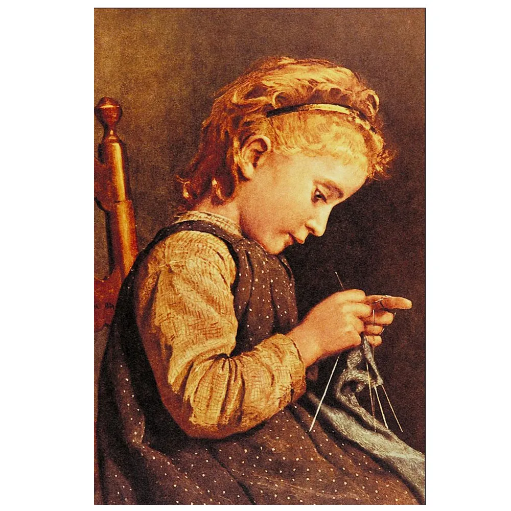 Little Girl Knitting Sweater 5D DIY dDiamond Painting Cartoon Cute Full Rhinestone Stickers  Home Decoration Painting Wholesale