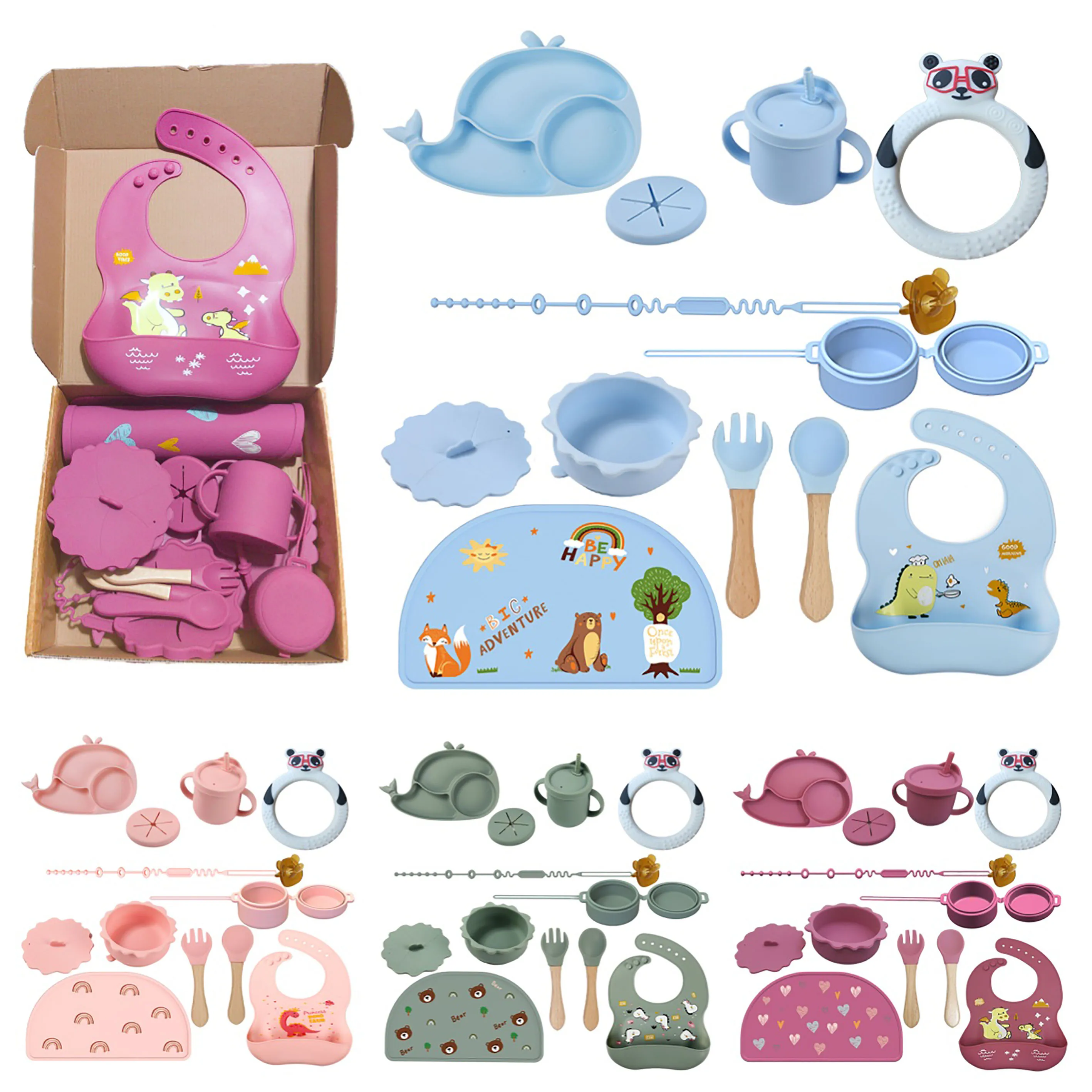 Factory Direct Sales Can Be Customized Anti Fall Easy to Clean Food Grade Silica Gel Plate Baby Special Feeding Tableware Set
