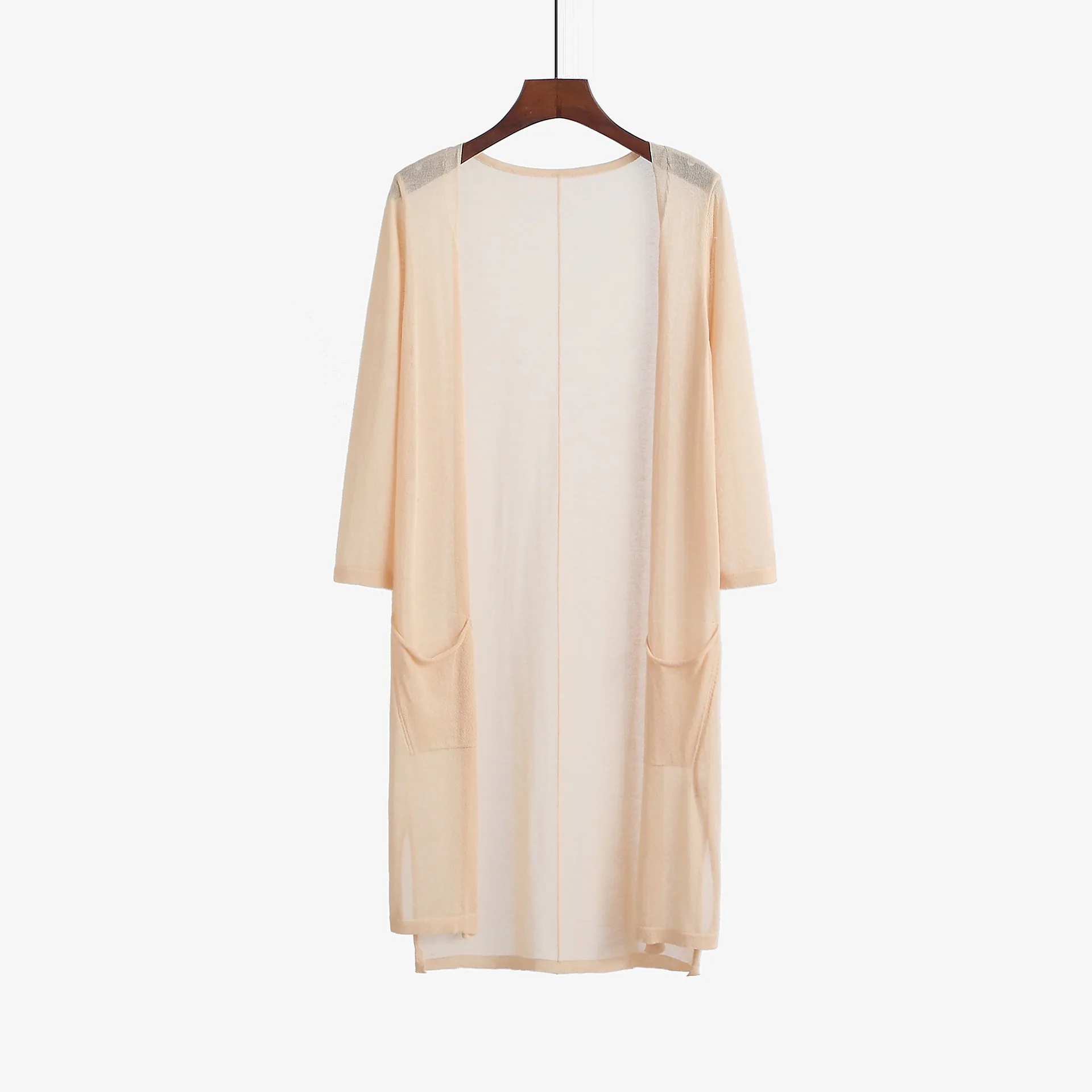 
2020 High Quality Vintage Mature Women Lace Long Open Cardigan With Pockets 