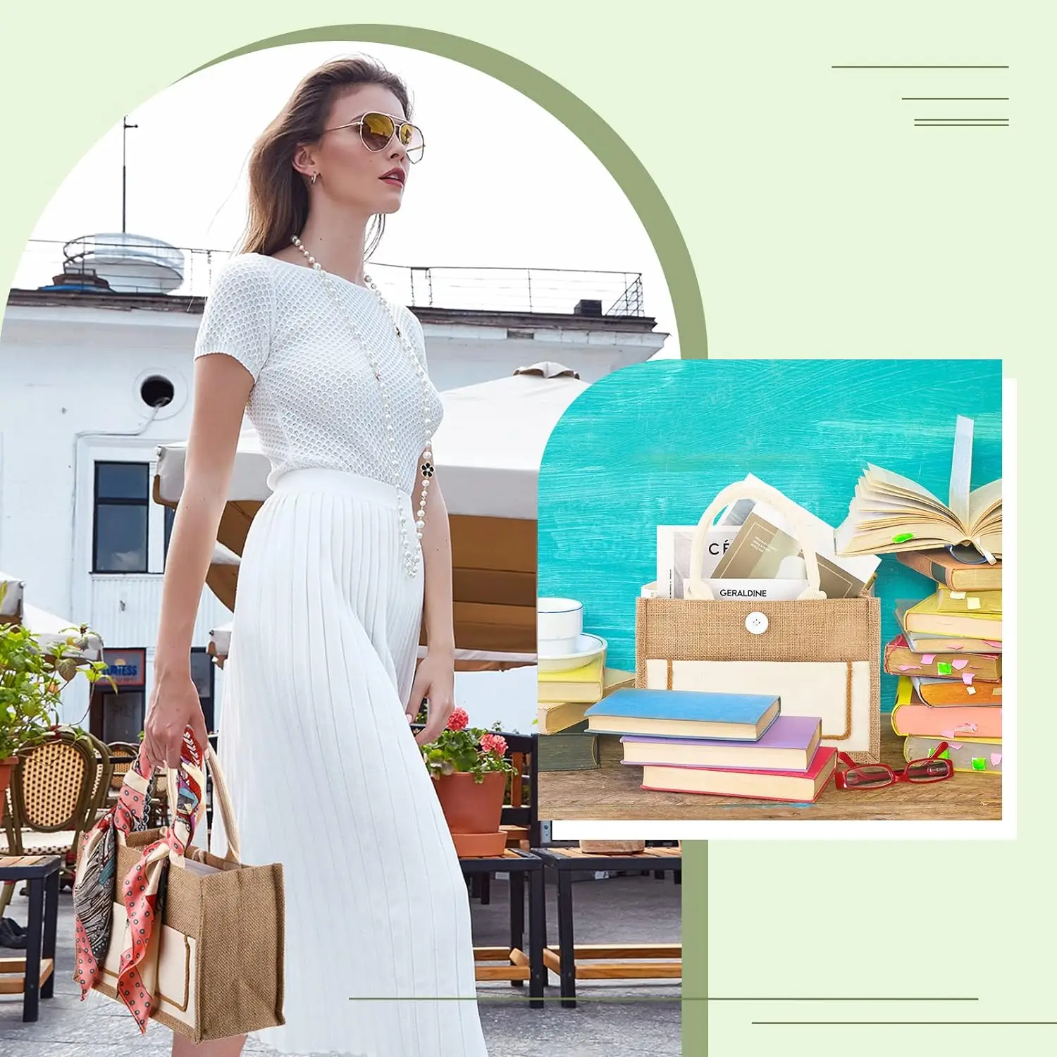 Fine workmanship Yellow natural white Front pocket Button design Wide bottom Gift wedding bridal journey jute tote bag