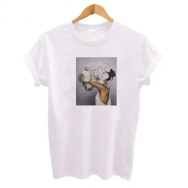 Fashion women blockbuster cotton T-shirt oversize O-neckline loose drop shoulder large size base shirt short sleeve boxy T-shirt