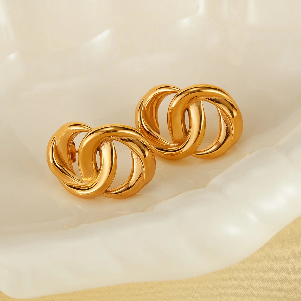 2024 Summer New 18k Gold Plated Unique Hypoallergenic Stainless Steel Spring Design Boho Gypsy Style Stud Earrings Women