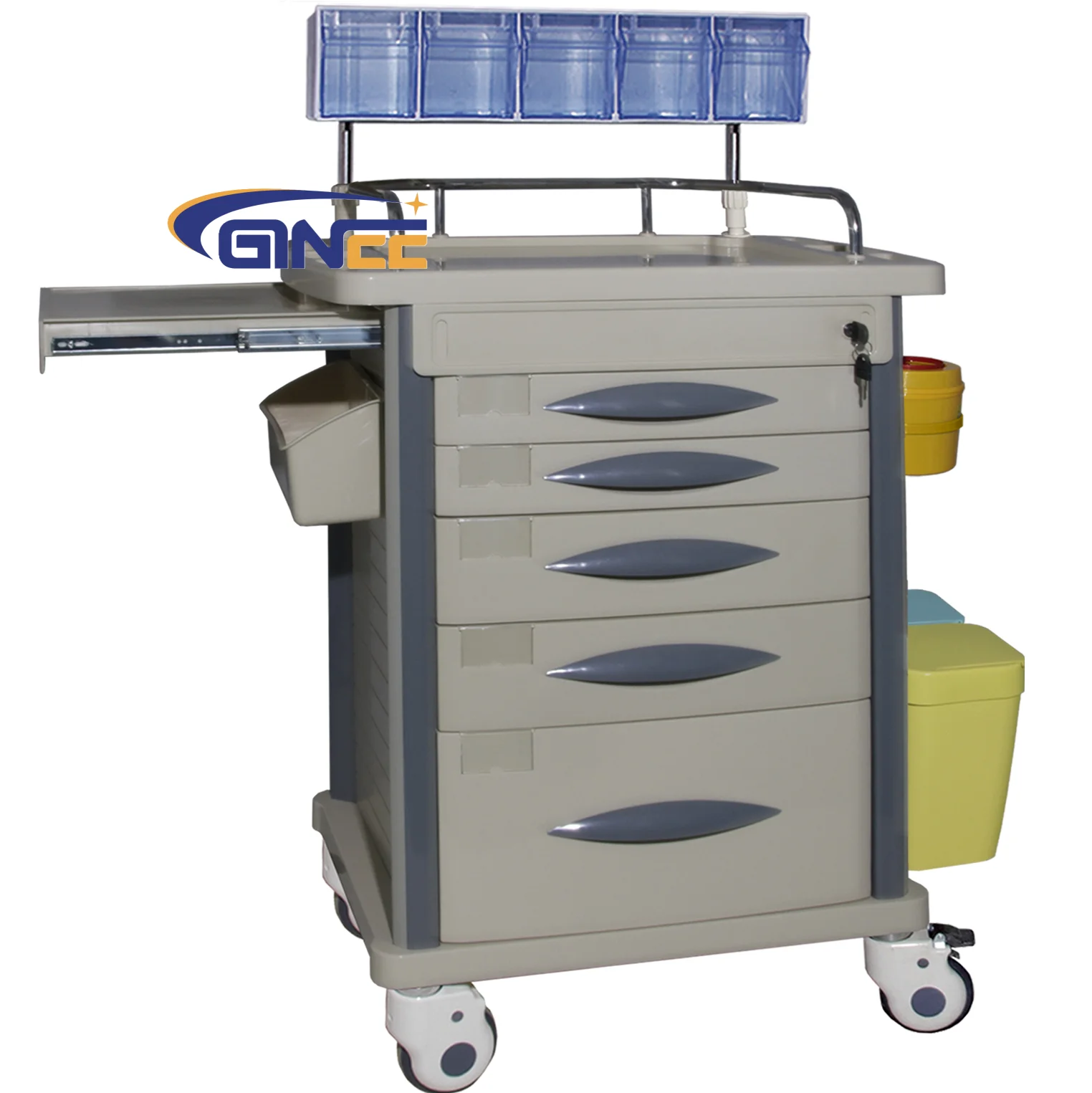 Ginee Medical Customized Nursing Cart With Wheels Hospital Anesthesia Trolley With Anesthesia Rack in Clinic