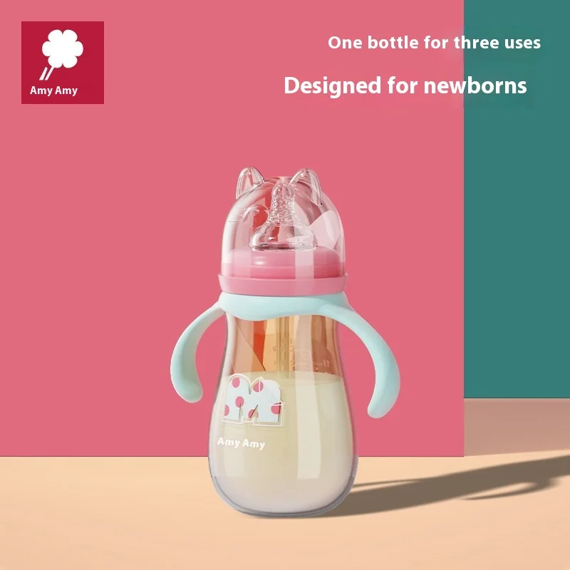 Newborn Pp bottle wide mouth anti swelling and anti falling duckbill straw bottle spiral nipple large capacity baby bottle
