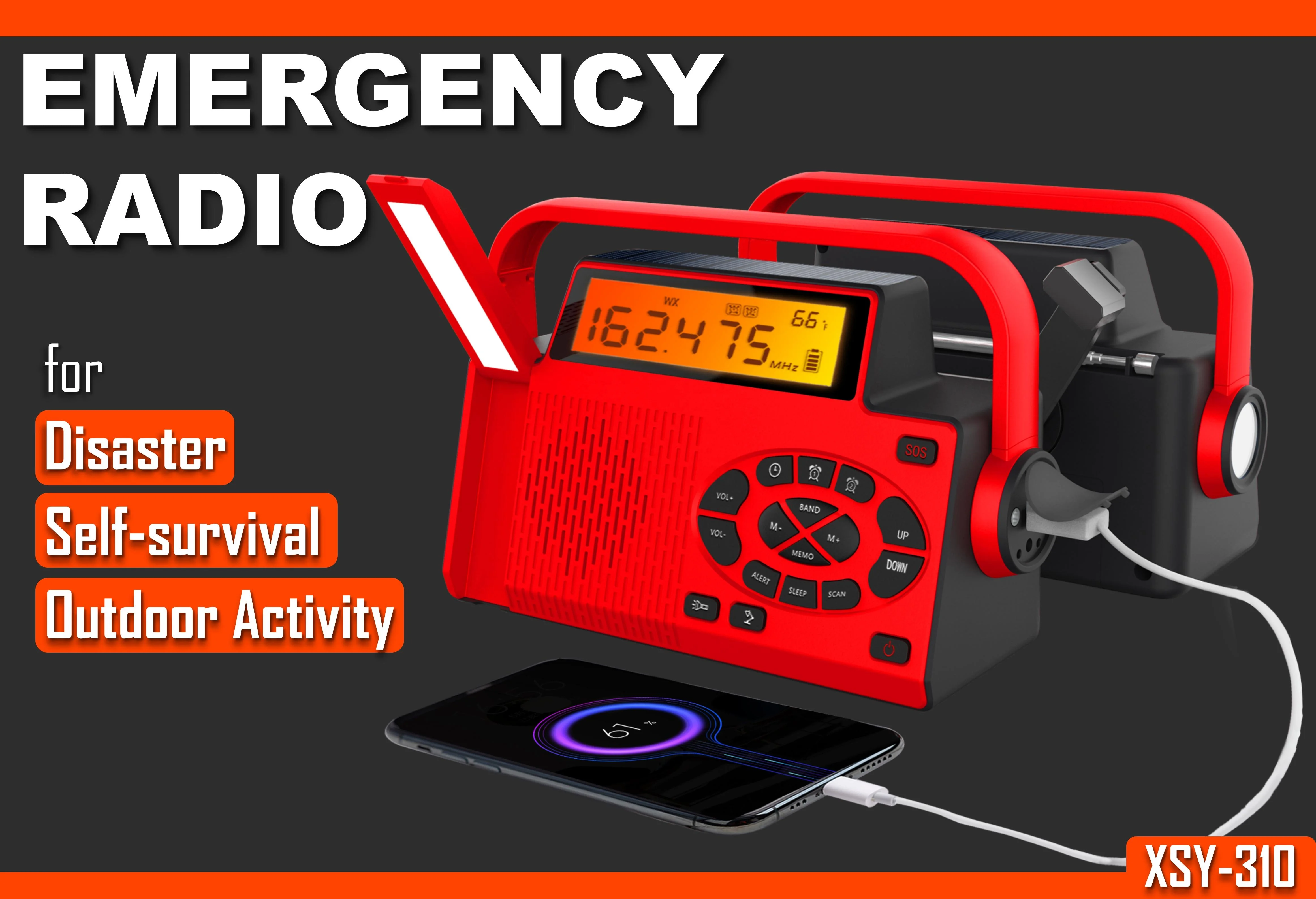 XSY-310 Hot Portable 5000mAh Battery Power Bank flashlight Solar Digital Radio Speaker NOAA weather signal SCAN and ALERT