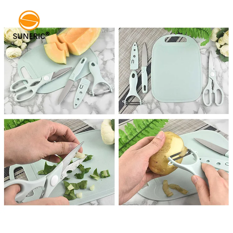 Plastic PP travel chopping board knife peeler scissors mini cutting board set of 4