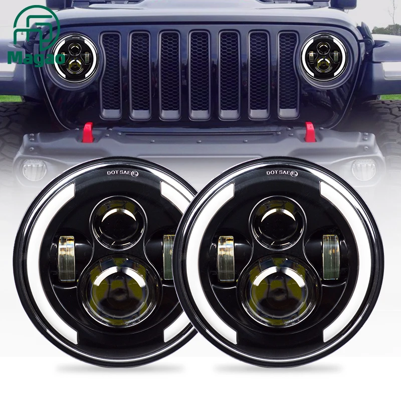
wholesale led light motorcycle 24v12v angel eye drl 7 inch round amber turning signal for JEEP led light 