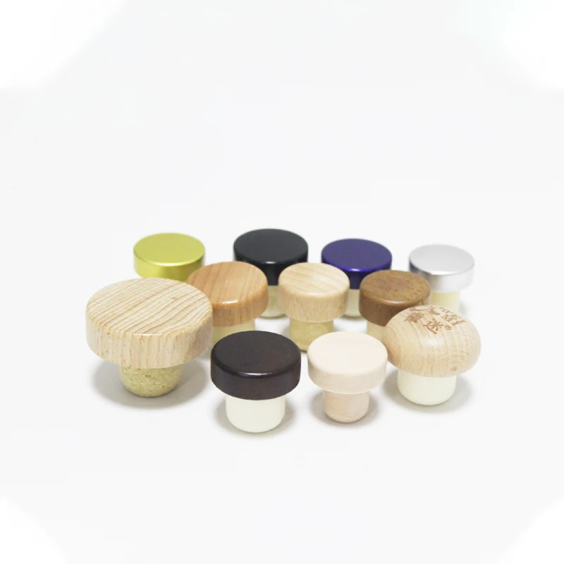 Custom Made Luxury Wooden Top Aluminum Metal Wine Bottle Synthetic Cork Stopper T Shape Wine Corks