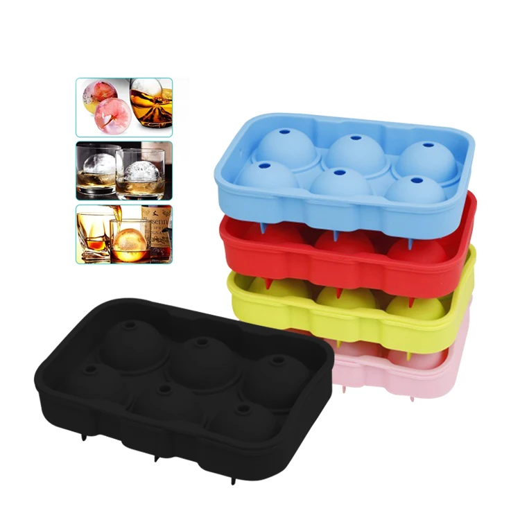Portable Round Shape Ice Maker Hold 6 Cavities Silicone Ice Cube and Ball Tray with Lid