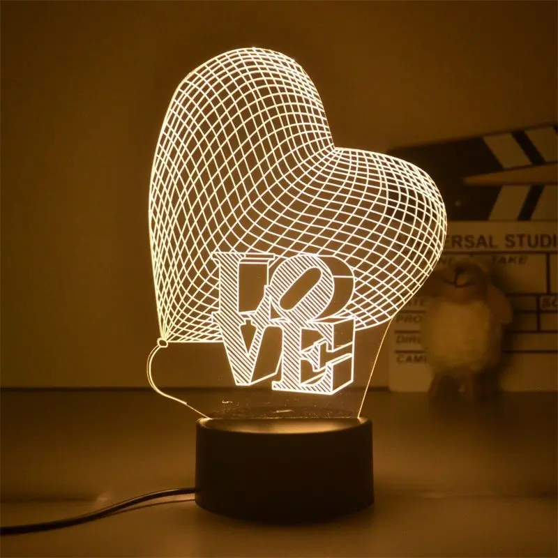 Customized Acrylic 3D Illusion LED Night Light Sweet Heart Anime Night Lamps USB Rechargeable Sensor Power Small Night Light