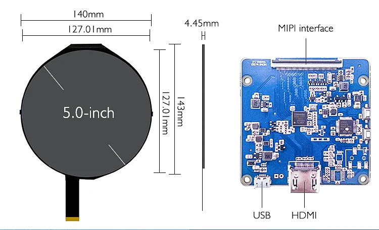  5 дюймов Круглый tft ЖК модуль 1080*1080 с емкостным сенсорным экраном MIPI HD-MI плата контроллера наборы для круглый