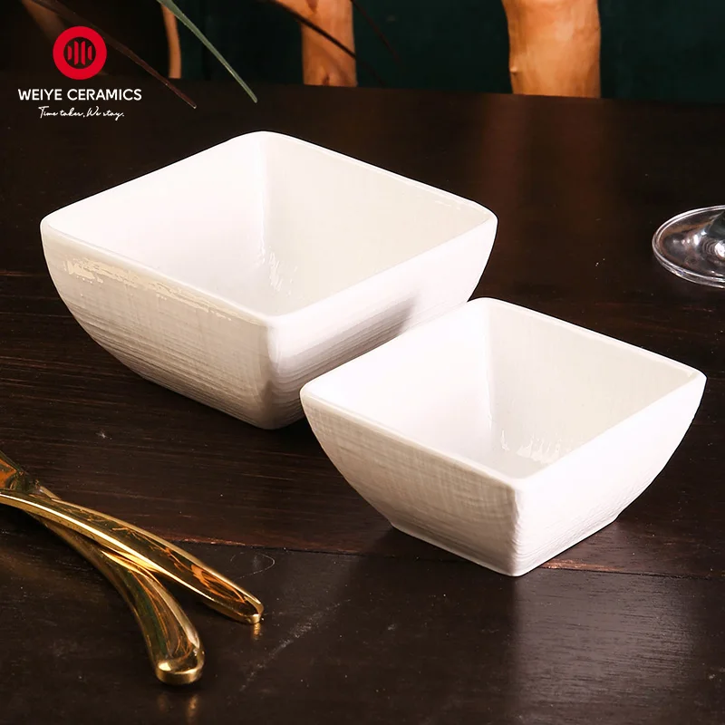WEIYE OEM ODM HoReCa 3.5 / 4.6 inch White porcelain square bowl with fabric ceramic bowl