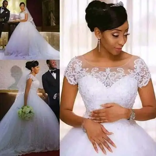 Morili White Customized Appliqued Beaded Lace Puffy African Ball Gown Cheap Wedding Gowns