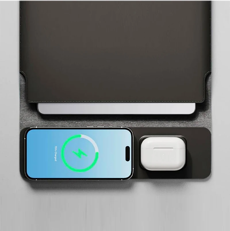 Portable Custom Logo Waterproof Travel 4-in-1 PU Leather Laptop Sleeve Case With Wireless Charging