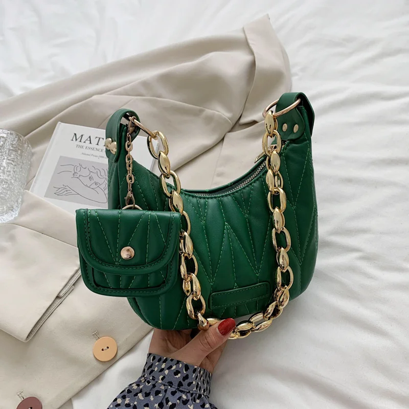 Лидер продаж, модная дизайнерская сумка на большой цепочке, Женская однотонная сумка с вышивкой ниткой