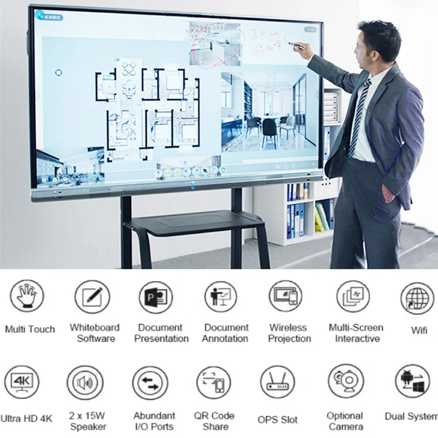 LT Factory Price Smart Board 65 75 86 98 Inch Smart Screen Board Interactive Whiteboard Lcd Display