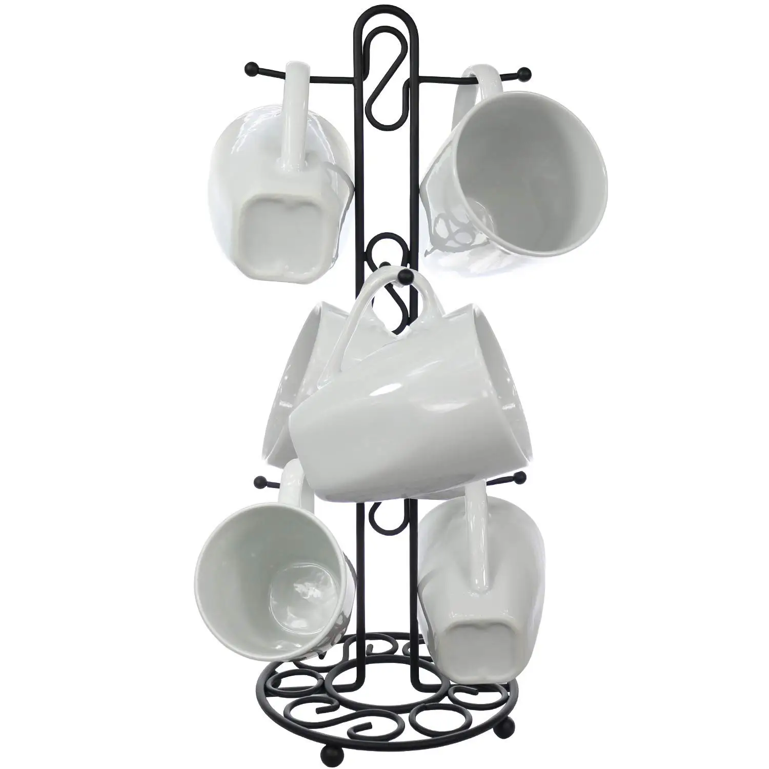 Stainless Steel Coffee Cup Holder Tea Cup Storage Rack Metal Vintage Mug Rack with 6 Hooks