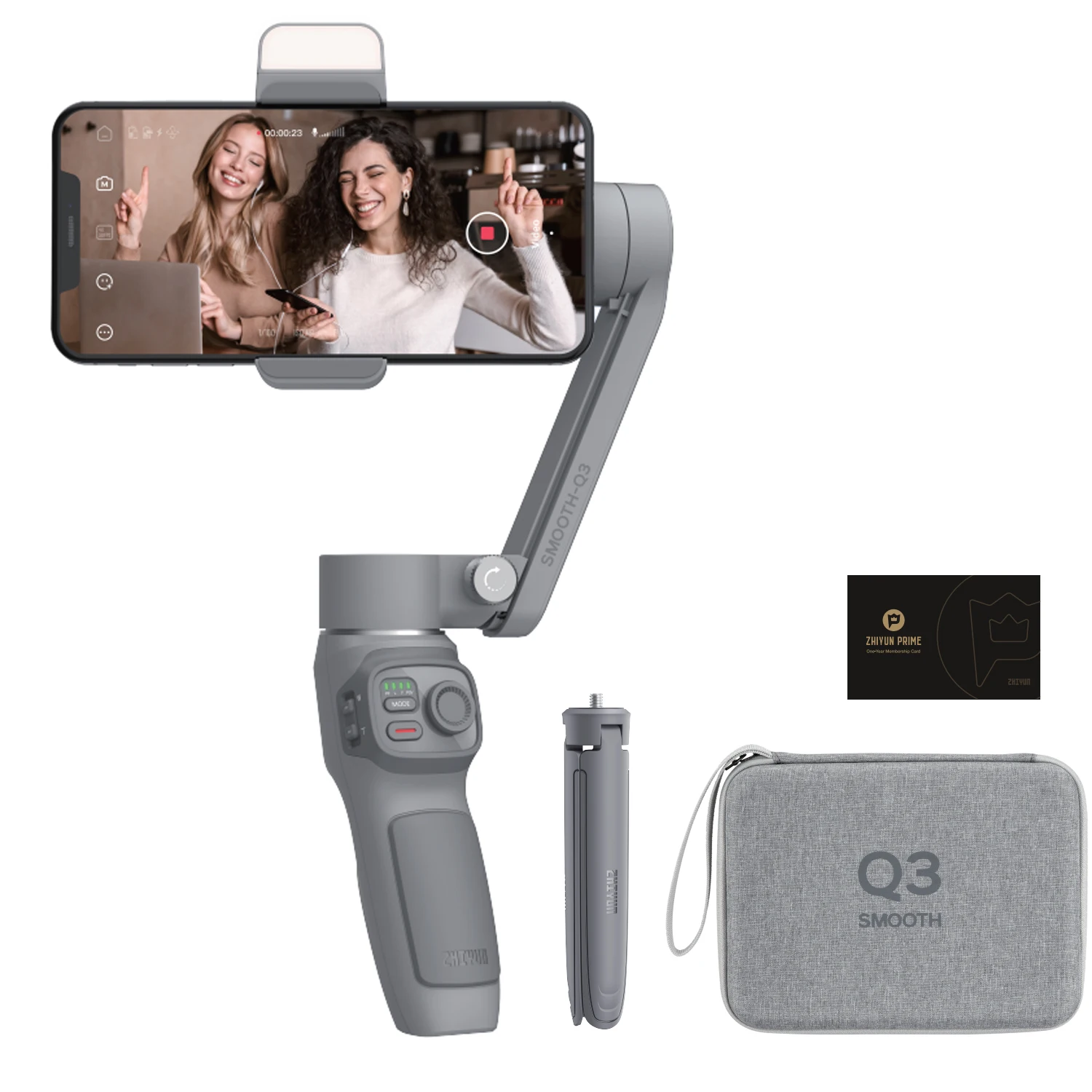  ZHIYUN Q3 карданный 3-осевой селфи-Палка с портативный монопод шарнирным замком Smooth мобильный шарнирный стабилизатор для камеры GoPro выравнивающим светом