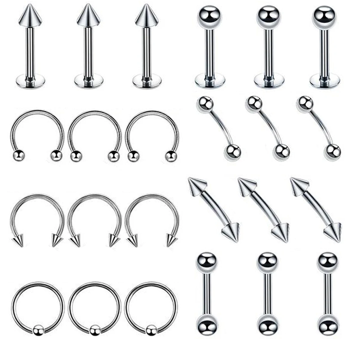 High polished stainless steel flat ends industrial barbell labret piercing tongue rings horseshoe shaped nose rings for women