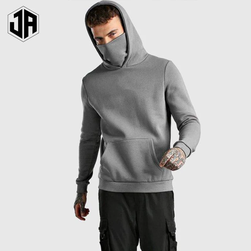 
Custom New Design High Quality Solid Color Face Cover Men Blank Ninja Hoodies With Masked 