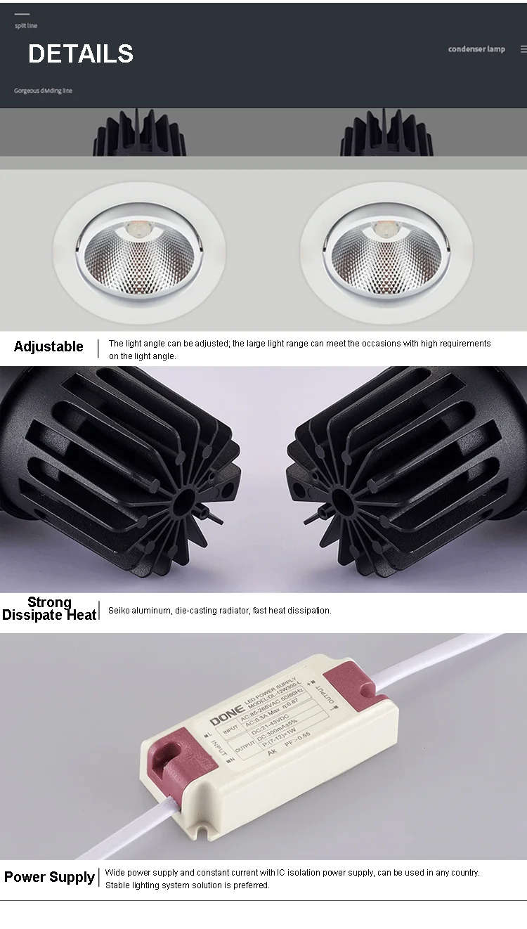 6W 12W 15W 25W 30W 12 level tunable white led downlight