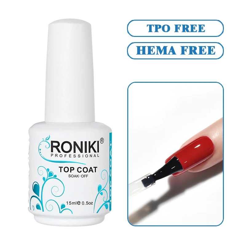 RONIKI No Wipe Nail Top Coat Best Bulk Wholesale Private Label Uv Gel Non Yellow Durable Antifouling Polish
