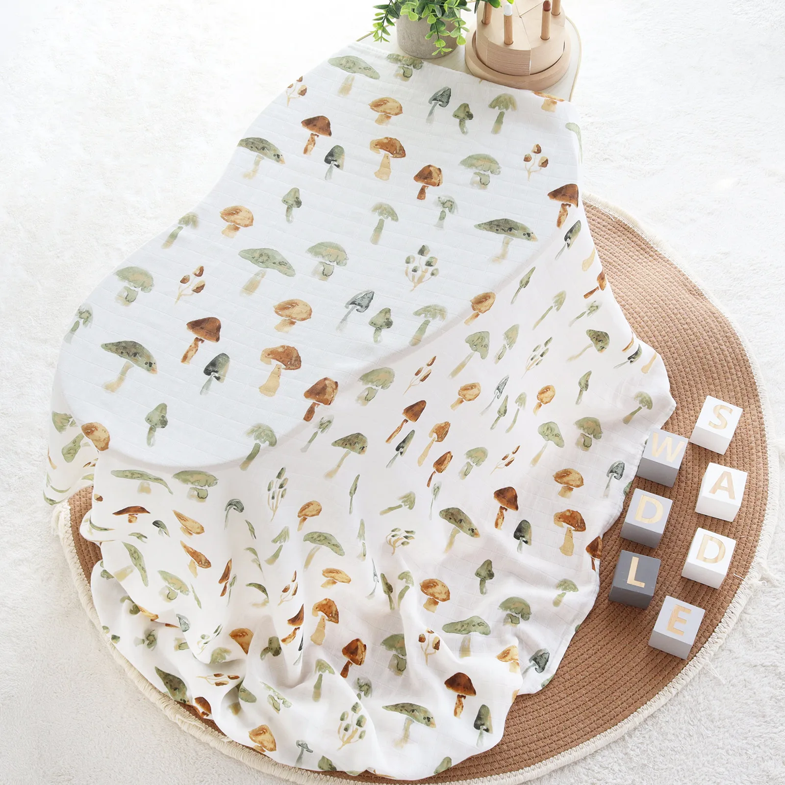 2024 Custom 2 Layers For Newborn Baby mushroom forest checkers Bamboo Cotton Baby Muslin Swaddle Warp Set