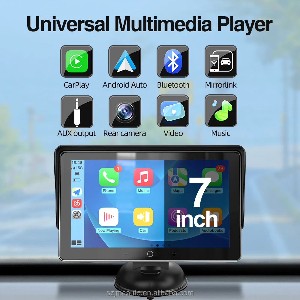 JMC универсальная 7-дюймовая портативная навигационная система CarPlay монитор Android Auto BT сенсорный экран зеркальное соединение AUX FM передатчик USB