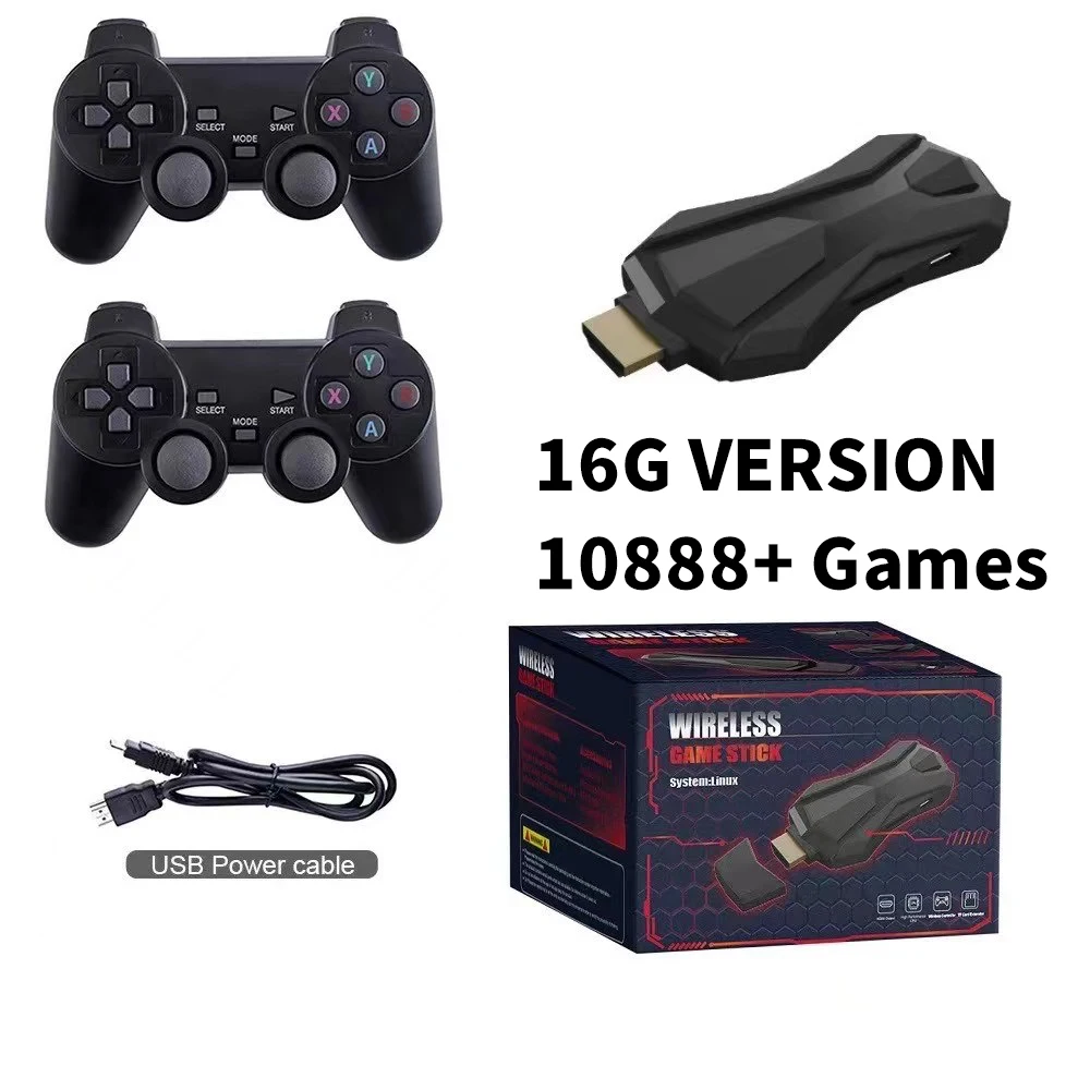 2 Players Mini Arcade Classic Game Console 4K Video Game Stick With 2.4G Wireless Controller Retro Games for PS1/SEGA/SNES/MAME