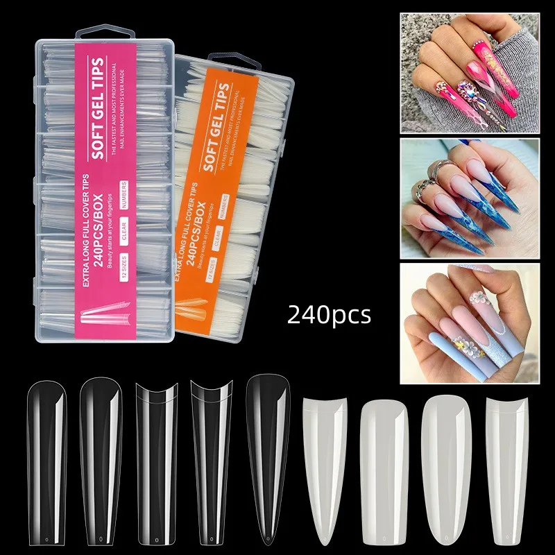 Hot Sale  Artificial False Press On Nails Clear XXXL Super Long Traceless Soft Nail Tips  For Nail Salon Gel Design