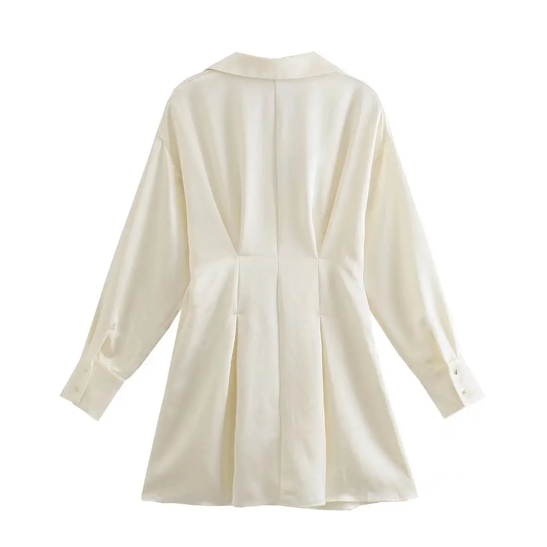 2022 New Early spring European and American fashion versatile satin shirt-style dress