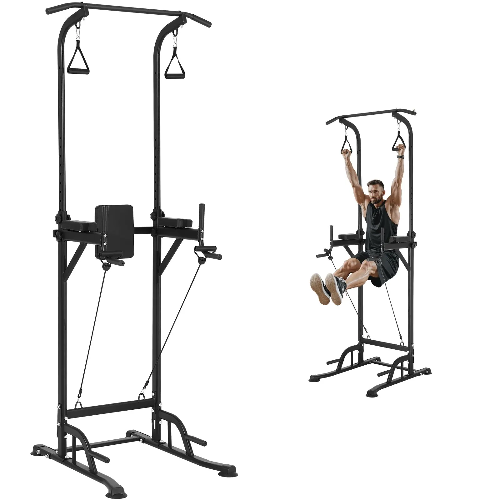 Pull Up Bar Dip Station Power Tower Fitness Equipment Weight Training Exercise Training Rack Height-Adjustable for Home Gym