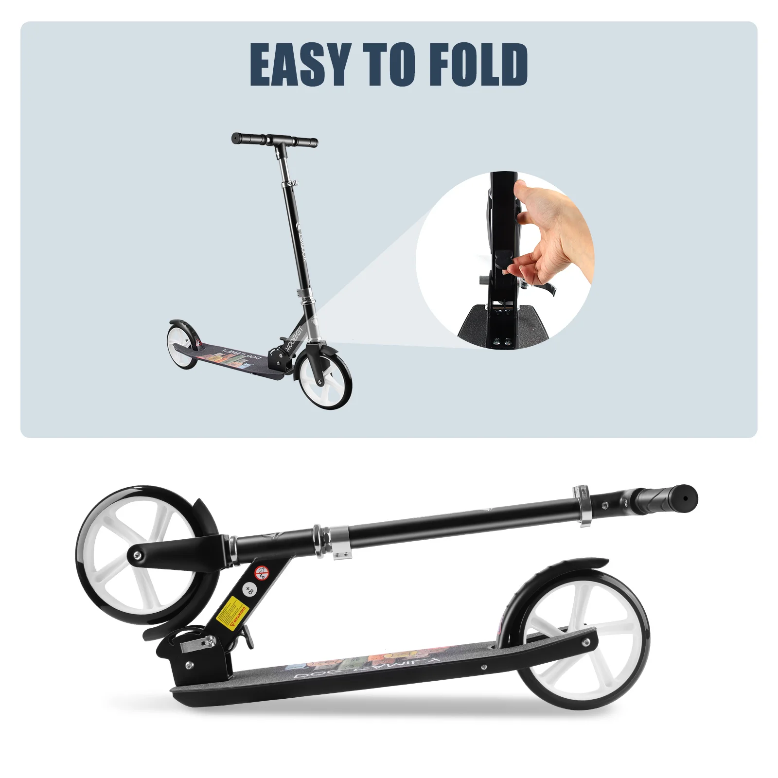 Adult 200mm Kick Scooter with Big PU Wheels for Ages 6-12 and up Durable Scooter for Adults