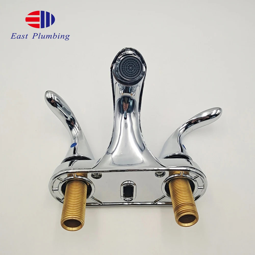 Deck Mounted Double Handle Bathroom Sink Mixer Water Tap Faucet