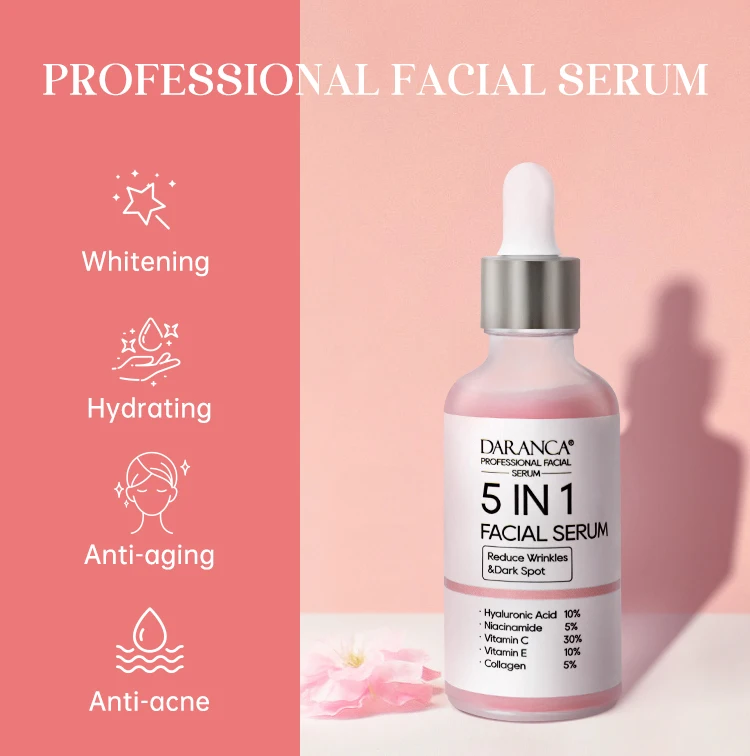 Customizable 5 In 1 Skin Care Serum Face Serum Hyaluronic Acid 10% Facial Niacinamide 5% Whitening Collagen 5% Vitamin C 30%