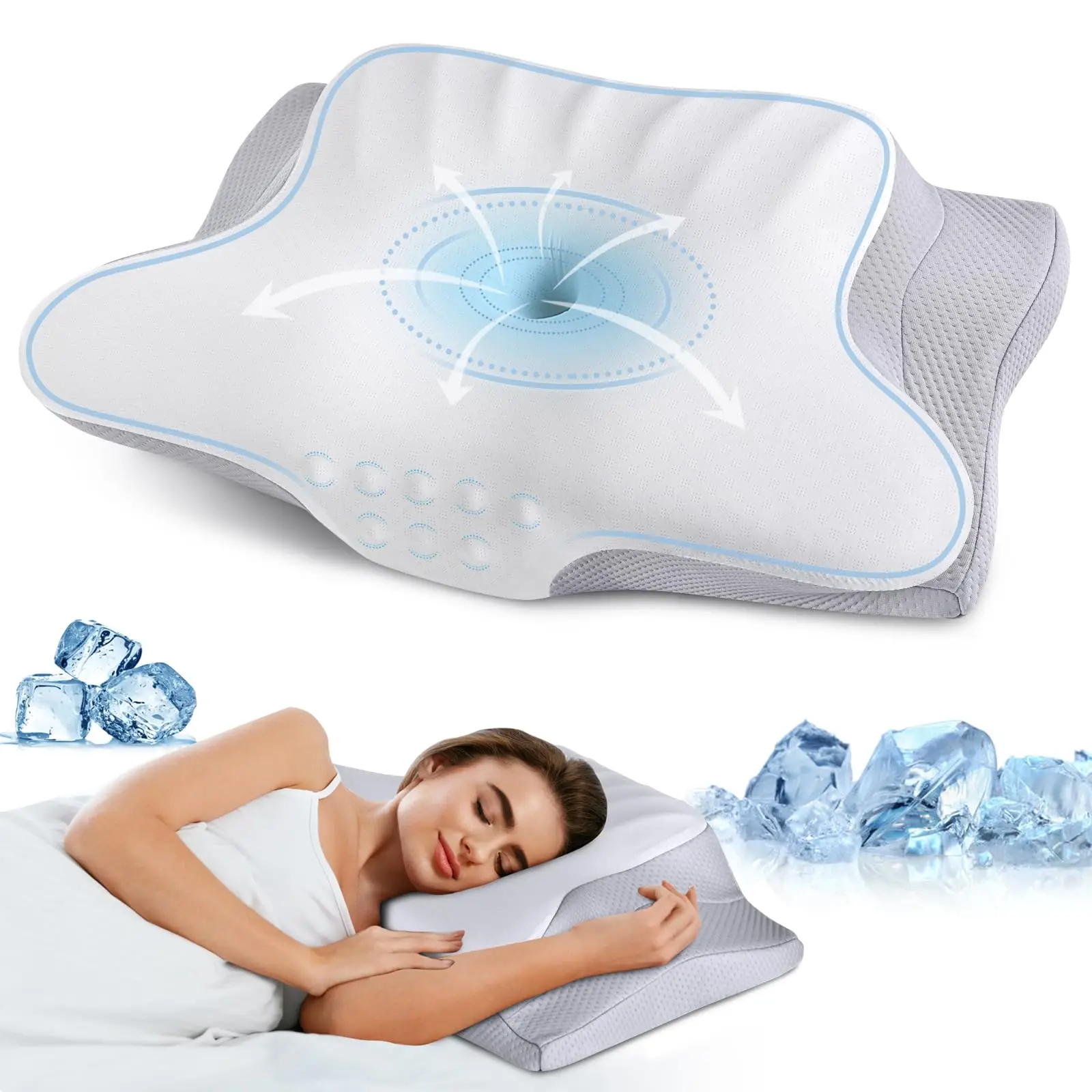 2024 Pillows China Suppliers Contour Butterfly Cervical Pillow Memory Form Foam Snoring Therapy Orthopedic Sleeping Pillow Head