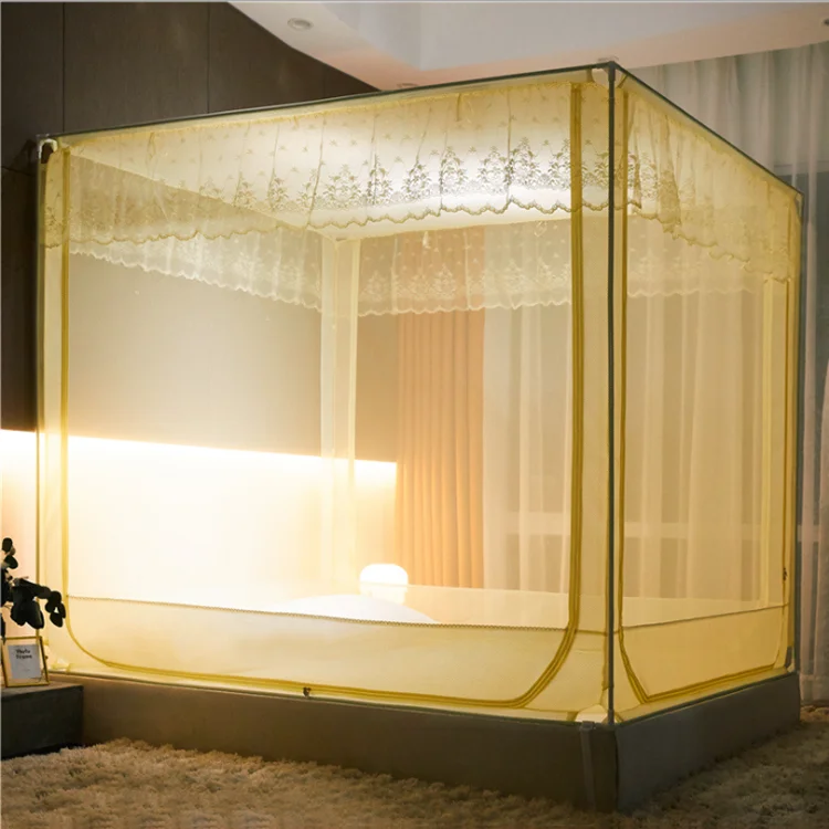 Bed type full bottom iron support back to bottom anti falling three door mosquito net for bed adults zipper gauze mosquito net