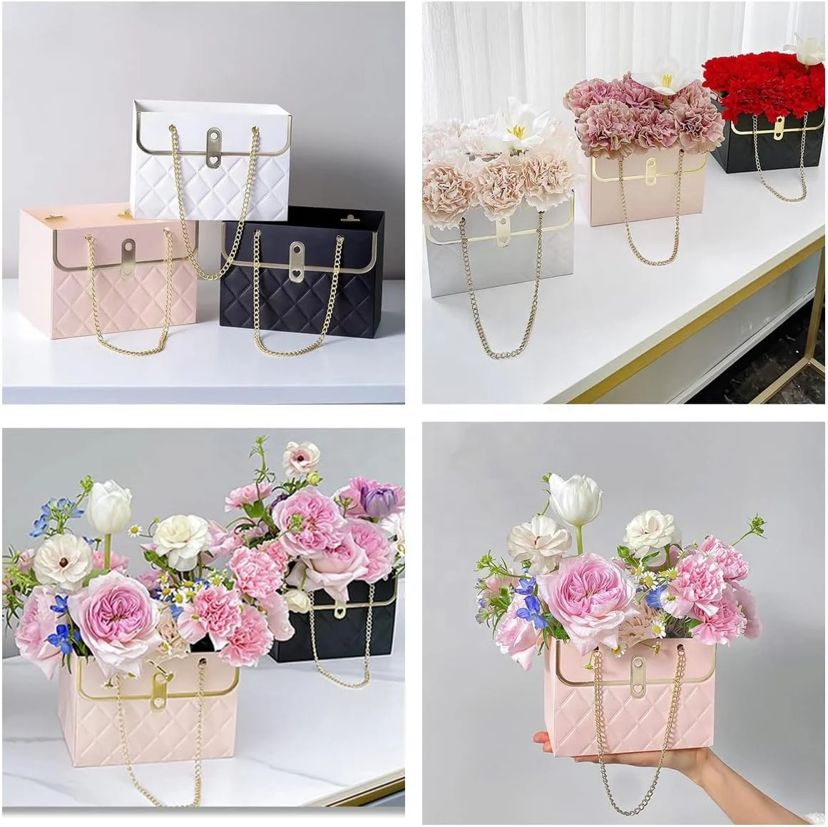 Wedding bouquet flower box with handle, suitable for holiday, party, gift packaging paper bags