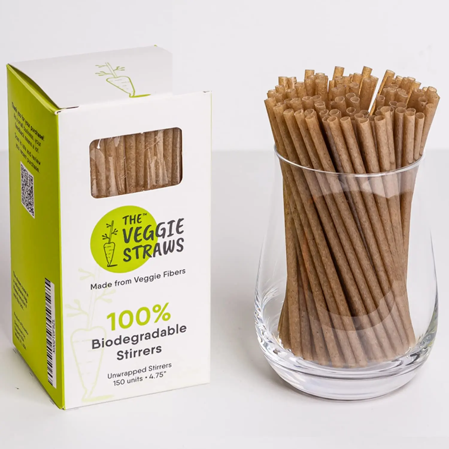 The Veggie Straws  150 PCS of 4.75 Inches Unwrapped Biodegradable Drink Stirrers  Made of Vegetable Fibers