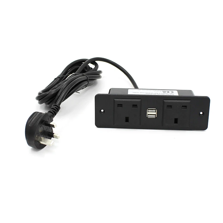 UK Standard Dual Power Outlets With 2 USB Ports With ETL Certification For Tabletop Furniture