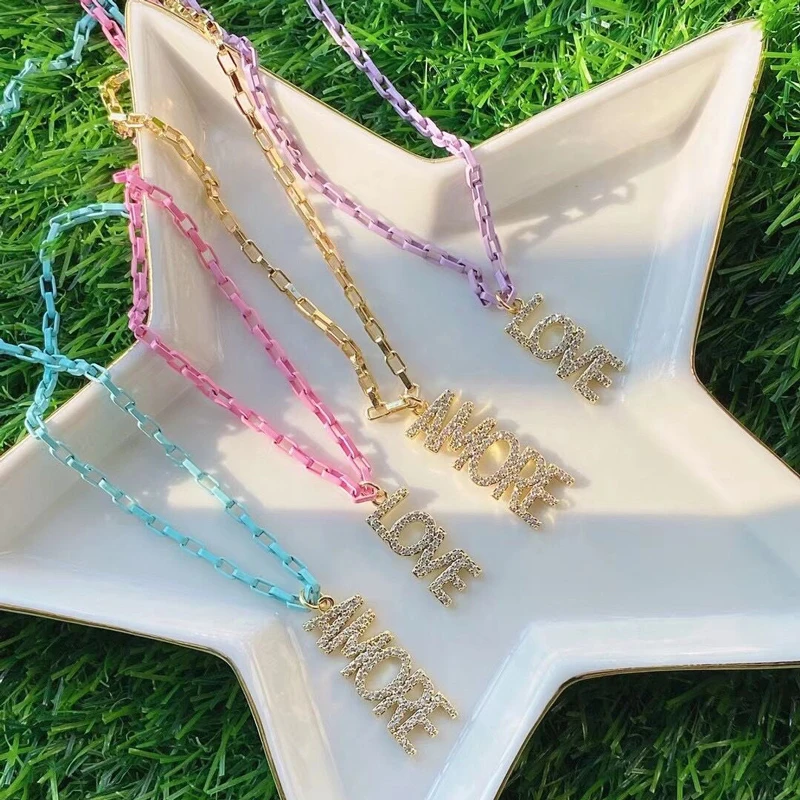 2021 High quality Simple fashion letter necklace women accessories with micro zircon jewelry love for