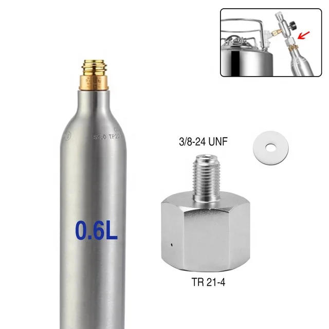 Soda Bottle Cylinder,0.6L Soda Water Tank Aluminum Co2 Cylinder with TR21-4 Valve,Carbonated Fresh Water Drink Refill Soda Maker
