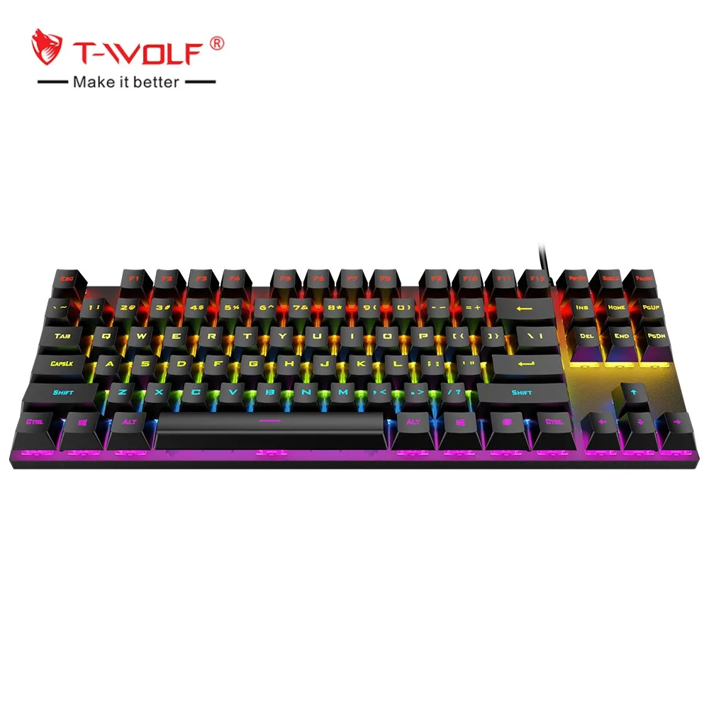 New design TWOLF T18 Multi-color RGB Light 87keys wired mechanical keyboard for Laptop Computer gamer