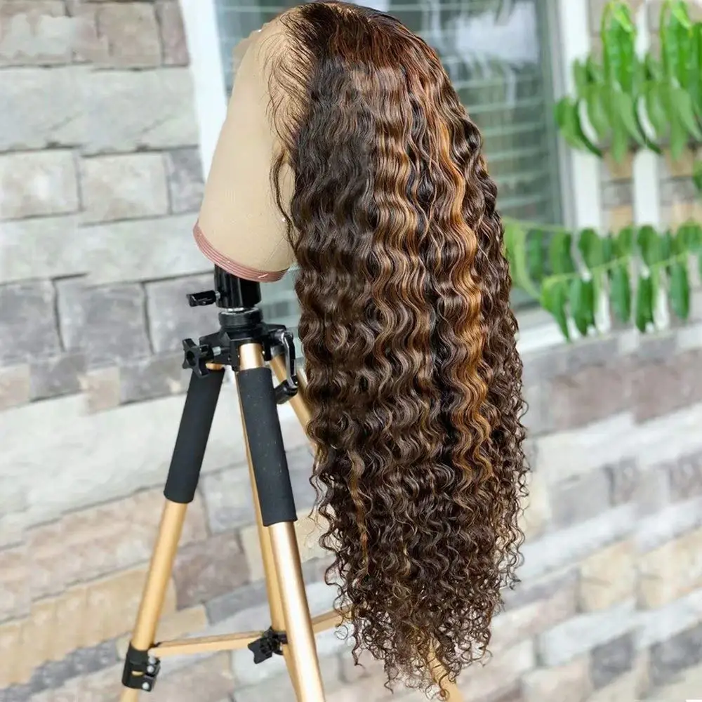 
Ombre 27/30 Color Piano Color Human Hair Wigs Brazilian Remy Hair Pre-Plucked Wigs 13*4 Lace Front Wig deep wave 