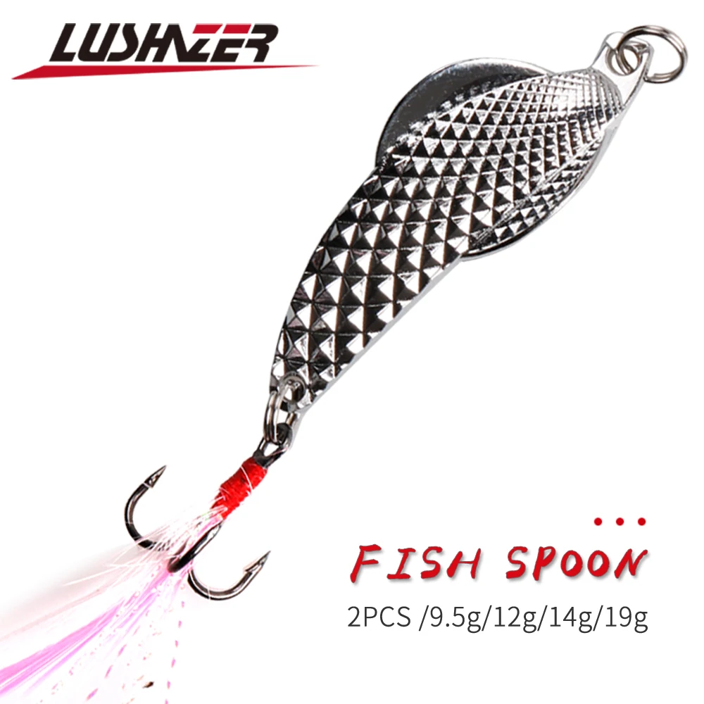 LUSHAZER 2pcs/lot 2 colors pesca lure hard spinner lures metal lure fishing spoon