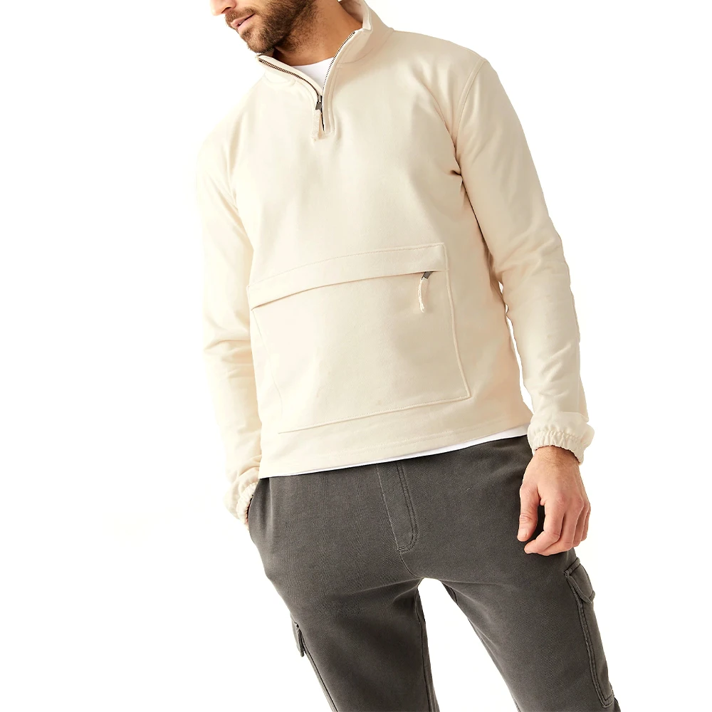 100% Cotton Long Sleeve Men Blank Sweater Half Zip Cotton Street Funnel Neck Boys Autumn Comfy Sweatshirt