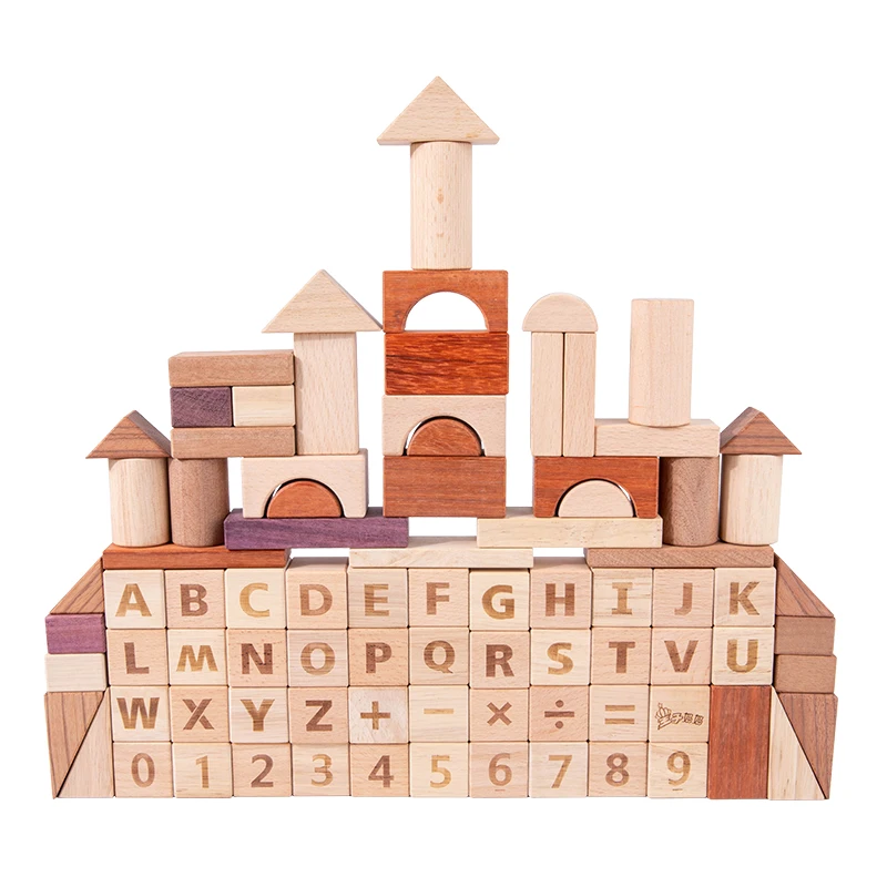 Natural chain block Wood DIY building block sets construction toy math learning toy wooden building blocks sets for kids