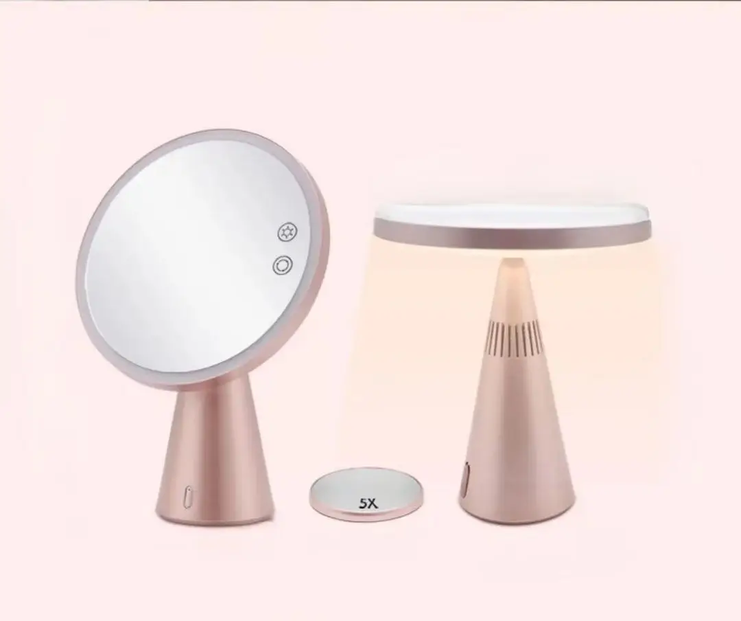 Morden Luxury rechargeable touch screen LED Makeup Mirror light with Speaker and removeable magnet 5X mirror table lamp