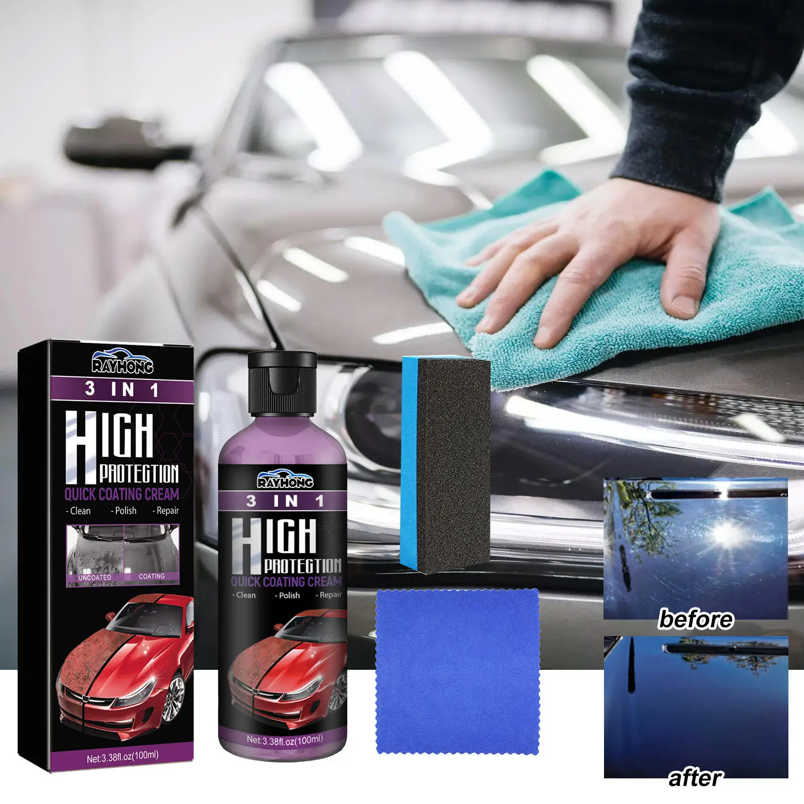 3 In 1 Fortify High Protection Quick Car Scratch Paint Repair Nano Ceramic Coating Polishing Spraying Wax Multi-purpose
